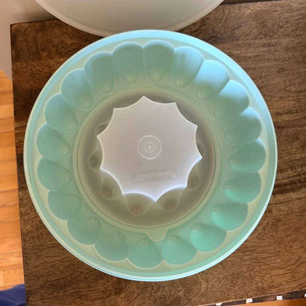 Tupperware Jel-Ring Mold 3-Piece Set Mint Green Vintage Aspic Server 6 Cup USA
